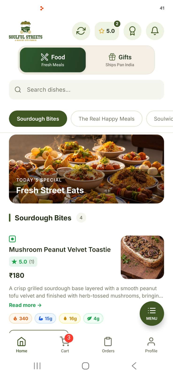 Soulful Streets food ordering screen